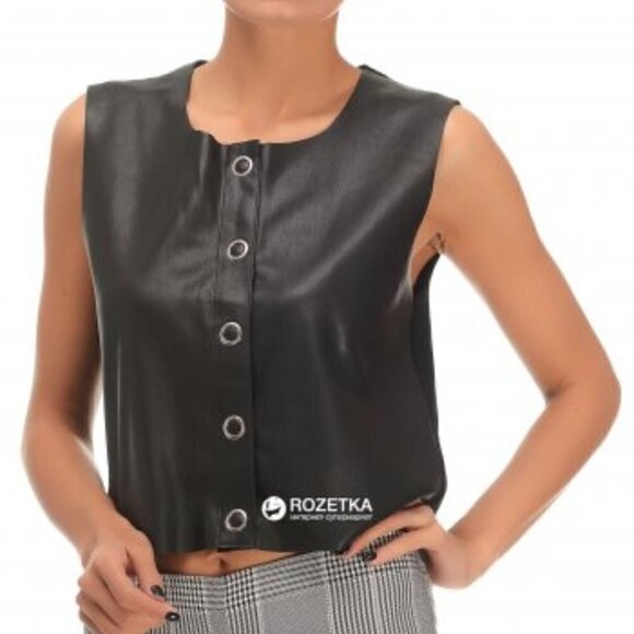 Zara Knit Button Front Faux Leather Top - Picture 1 of 5